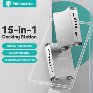 Yottamaster Type C Hub 15 in 1 4K 60Hz USB Docking Station USB C to HDMI DP RJ45 Card Reader PD 100W Adapter Dock for MacBook M1 Windows USB Splitter