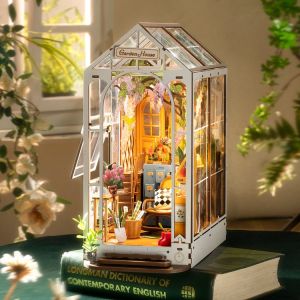 Robotime Rolife Garden House Book Nook Kit DIY Dollhouse Bookend Model Kit with LED Decor Kids Girls Gift