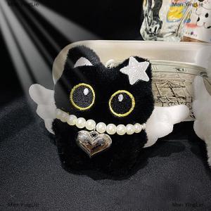 [COD] Man YingLie Cute Angel Little Black Cat Little Milk Dog Plush Doll Pendant Backpack Hangings Decoration