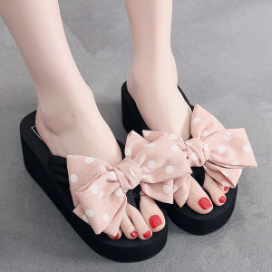 [Free Shipping] 2026 New Ultra-High Heel Flip-Flops For Women Summer Non-Slip Thick-Soled Beach Shoes Sweet Bowknot Outdoor Wedge Sandals