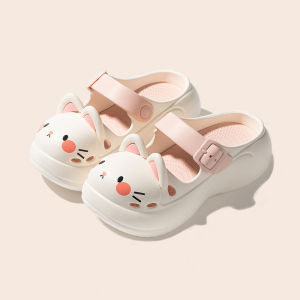 [Free Shipping] Cartoon Cat-Themed Clogs For Women Perfect For Summer Wear At Home Featuring A Soft Sole Cute Design Enclosed Toe Thick Platform And Non-Slip Soles Suitable For Both Indoor And Outdoor Use