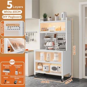 COHF Thickened Carbon Steel Kitchen Sideboard with Pegboard Freestanding Dustproof Storage Cabinet Multi-Functional Microwave Rack