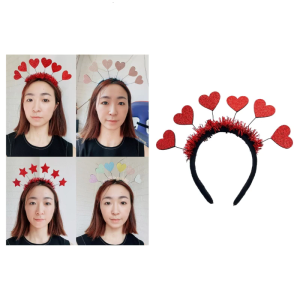 Beautiful Red Tinsels Headband Valentines Day Headbands New Year Red Heart New Year Glitter Pedlar Headwear