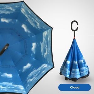 Inverted Reverse Double Layer Umbrella with C-Hook C Handle Outdoor Rain Cover Payung Lipat