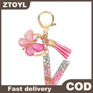 ZTOYL A-Z mơ mộng sequin chữ Keychain tua bướm mặt dây chuyền ban đầu Keyring ví túi treo quyến rũ Xe móc chìa khóa