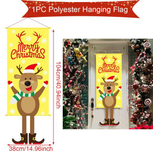 【IN Stock】104*38cm Merry Christmas Banner Santa Claus Door Hanging Flag Wall window Banner Polyester fabric Xmas Decorations For Home 2025 Party Decor