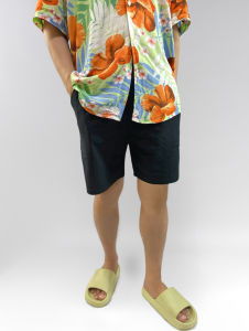 ขาสั้นลำลองผ้าลินินผสมผ้าฝ้าย กางเกงขาสั้นโอปป้า กางเกงขาสั้นสีพื้น เอวยืดได้