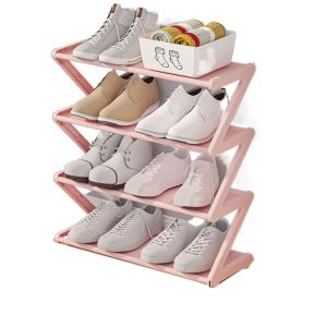 NTSITAR Plastic Doorway Shoe Rack Black/White/Pink Z-Shaped Shoe Storage Rack Practical Space Saving Shoe Stand Home