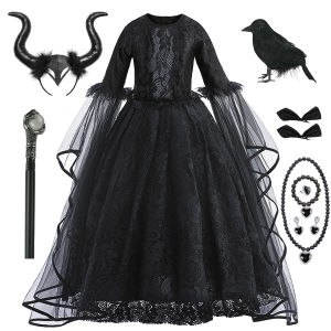 Disney Maleficent Halloween Cosplay Princess Dress Girls Carnival Masquerade Party Clothes Kids Witch Disguise Black Costume