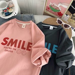 [HCM]Áo Thun Unisex Nam Nữ Form Rộng Tay Lỡ Thời Trang Hàn Quốc SMILE Độc Đẹp Vải Dày Mịn Thoáng Mát Thiết Kế Thời Trang Kiểu Dáng Năng Động Trẻ Trung