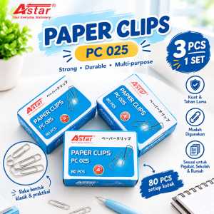 3 Box Astar Paper Clips 80pcs PC025 Metal Paper Clip Office School Stationery Document Organizer (9555078911594)