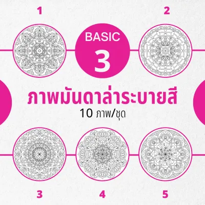 ชุดภาพระบายสีมันดาล่าสำหรับมือใหม่ (10 ภาพ/ชุด)- Mandala Basic Set 3
