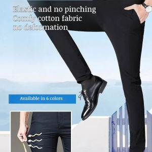 Mens Stretch Anti-Wrinkle Trousers/Office Pants Fleece-Lined/Straight Cut/Durable Casual/Formal Wear For Middle-Aged/Elderly Men
