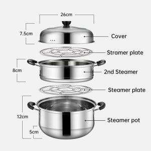 Kaisa Villa steamer 3 layer stainless food steamer stainless 26cm steamers 3 layer Steamer