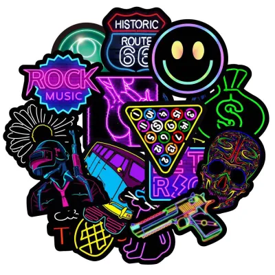 xs101-50pcs Neon Graffiti Stickers Car Water Cup Laptop Computer Sticker Waterproof0