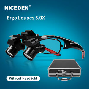 NICEDEN 5X  Dentals 48° Wide Angle Binoculars Magnifiers Prevention Cervical Spondylosis Easy Adjust Pupil Distance Detachable Lenses with 5W Headlamp Lithium Battery 350-550mm
