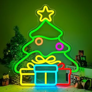 MADEWITH Multicolor Christmas Neon Sign USB Powered Vibrant LED Light Wall Decor Sign Creative Light Up Design Party Neon Light Indoor Outdoor