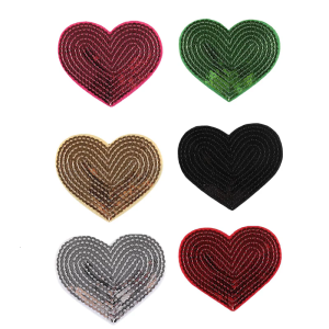 10 Pcs Heart Shape Iron On Patches Sewing on Applique Embroidered Heart Patches Sequins Patches for Clothes Bag Coats
