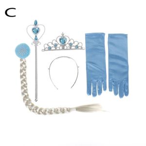 JEOBEST Princess Dress Up Accessories Set Including Tiara Glove Wand and Wig 4pcs/set Elsa Anna Party Accessories for girls kids ชุดเด็กผู้หญิง ของเล่น Muqinyucl