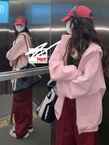 C-C SHOP เสื้อฮู้ดกันหนาว เสื้อคลุมแขนยาว มีซิป ลายปัก ผ้านิ่ม ทรงหลวม สไตส์เกาหลี รุ่น678