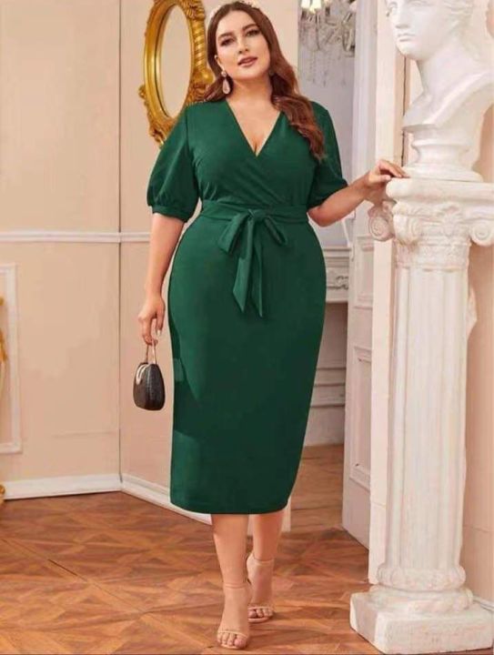 Plus Size Women's Fashion Casual Evening Solid Color V-Neck Style