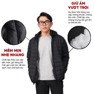 Áo khoác phao nam siêu nhẹ trần bông dày dặn có mũ tháo rời