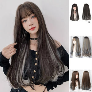 Wig female long curly hair Highlight hang ears dye Pear flower head wig set 65cm