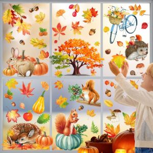 FLYING Double-Sided Fall Window Clings Reusable Waterproof Static Cling Decorations Pumpkin Scarecrow Design Autumn Harvest Decals For Home Decor