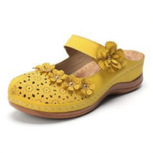 Plus Size Summer Clog Sandals For Women Vintage Comfortable Wedge Heel Slippers Round Toe Soft Casual Floral WomenS Sandals With Chunky Heel