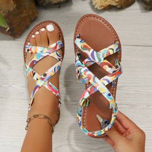 [Free Shipping] Woven Sandals For Women 2026 Summer New Collection Ethnic-Style Flat Sandals Colorful Roman-Style Sandals Available In Large Sizes