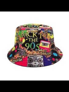 Y2K Vintage Bucket Hat Summer Cotton Printing 80s 90s Women Men Fisherman Hat Outdoor Fashion Sun Hat