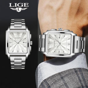 LIGE Top Brand Luxury Men Watch Calendar Waterproof Luminous Stainless Steel Strap Business Quartz Watch for Men + Box