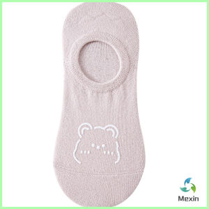 Mexin ถุงเท้าผู้หญิง สีลูกกวาด ถุงเท้าข้อสั้น ผ้านุ่มใส่สบายเพ้นท์น้องหมีน่ารัก womens socks