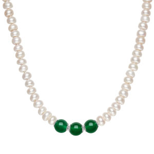 ZHOU LIU FU 周六福 925 Sterling Silver Natural Freshwater Pearl Necklace Green Chalcedony Red Agate Necklace for Women Girl 45cm X0511904/X0511905