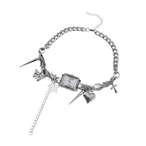 OMQAIO Cross Watches Pedant Choker Heart Star Y2K Tassel Necklace Fashion Butterfly Gothic Rivet Necklace Ladies