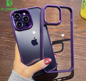 FLOVEME Transparent Phone Case For iPhone 15 14 13 12 11 Pro Max 13 Mini iphone 15 14 13 12 11 Metal Lens Frame Shockproof Back Cover