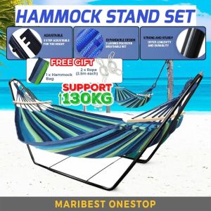 Foldable Hammock with Stainless Steel Stand | Heavy Duty 200KG | Indoor Outdoor Use | Portable Net Hammock Set