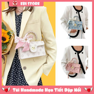 [Có Video HD] Túi Handmade Túi Tự Đan Họa Tiết Dập Nổi Chất Liệu Da Cao Cấp Khóa Hình Bông Hoa 4 Cánh Sang Trọng - EB07