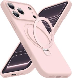 [Compatible with MagSafe] Invisible Metal Ring Stand Liquid Silicone Full Camera Protection Shockproof Phone Case for iPhone 17 Pro Max Air 16 Pro Max 15 Plus 14 Pro 13 12