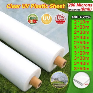 Wide 2/3/8M Length10m-50m UV Plastic Sheet ( 200 Microns) Plastic Sheeting Clear Greenhouse Film for Gardening