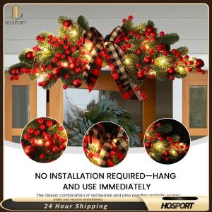 【HOSPORT】Christmas Swag with Berries and Ribbon Bows Christmas Artificial Swag Christmas Decorative Swag for Front Door