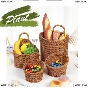 [COD] WEICHENG Giả Mây Nhà Bếp Lưu Trữ Giỏ Màu Nâu Với Xử Lý Tay Dệt Treo Giỏ Rau Trái Cây Hoa Đồ Lặt Vặt Tổ Chức