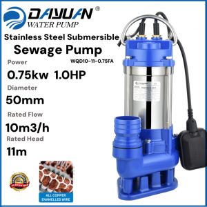 Dayuan stainless steel submersible sewage 1.0HP water pump 50mm diameter heavy duty sewage pump