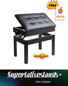 Piano Bench Keyboard Piano Stool Height Adjustable Piano Chair Private Storage Bookcase Compartment Black Solid Wood PU Leather