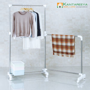 KANTAREEYA ราวแขวนผ้า360องศา รุ่น KT-EP70 ราวแสตนเลส ราวพับเก็บได้2ตอน มีล้อเลื่อนล็อคได้