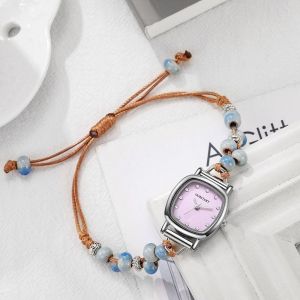ZYJC Weaving Beaded Quartz Wristwatches Rhinestone Simple Wrist Watches Fashion Casual Electronic Watch Women