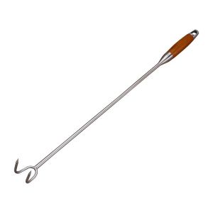 1Pc 40cm Meat Hook Stainless Steel Handheld Meat Flipper Hook With Wood Handle Turner Roasting Hook