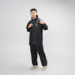 SULTAN Jas Hujan Setelan Jaket Celana Motor JUMBO Bahan Tebal PVC Pria dan Wanita Mantol Warna Hitam