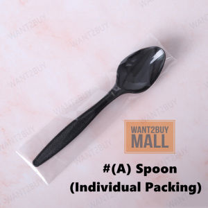 🇲🇾 🏆 3 in 1 Premium Individual Pack Black Spoon Fork Tissue Disposable Plastic Cutlery Set Party Sudu Garpu Panjang 勺叉刀
