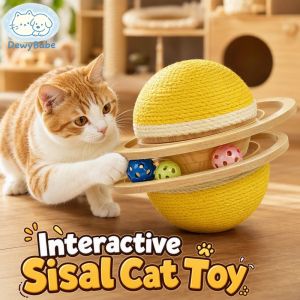 DewyBabe Sisal Cat Planet Turntable Toy With Bell Ball Interactive Scratching Play For Kittens And Cats